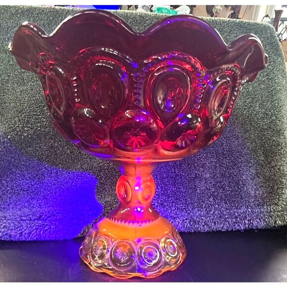 Cadmium Glow LE Smith Amberina Red Moon Star Pedestal Dish - Picture 5 of 11
